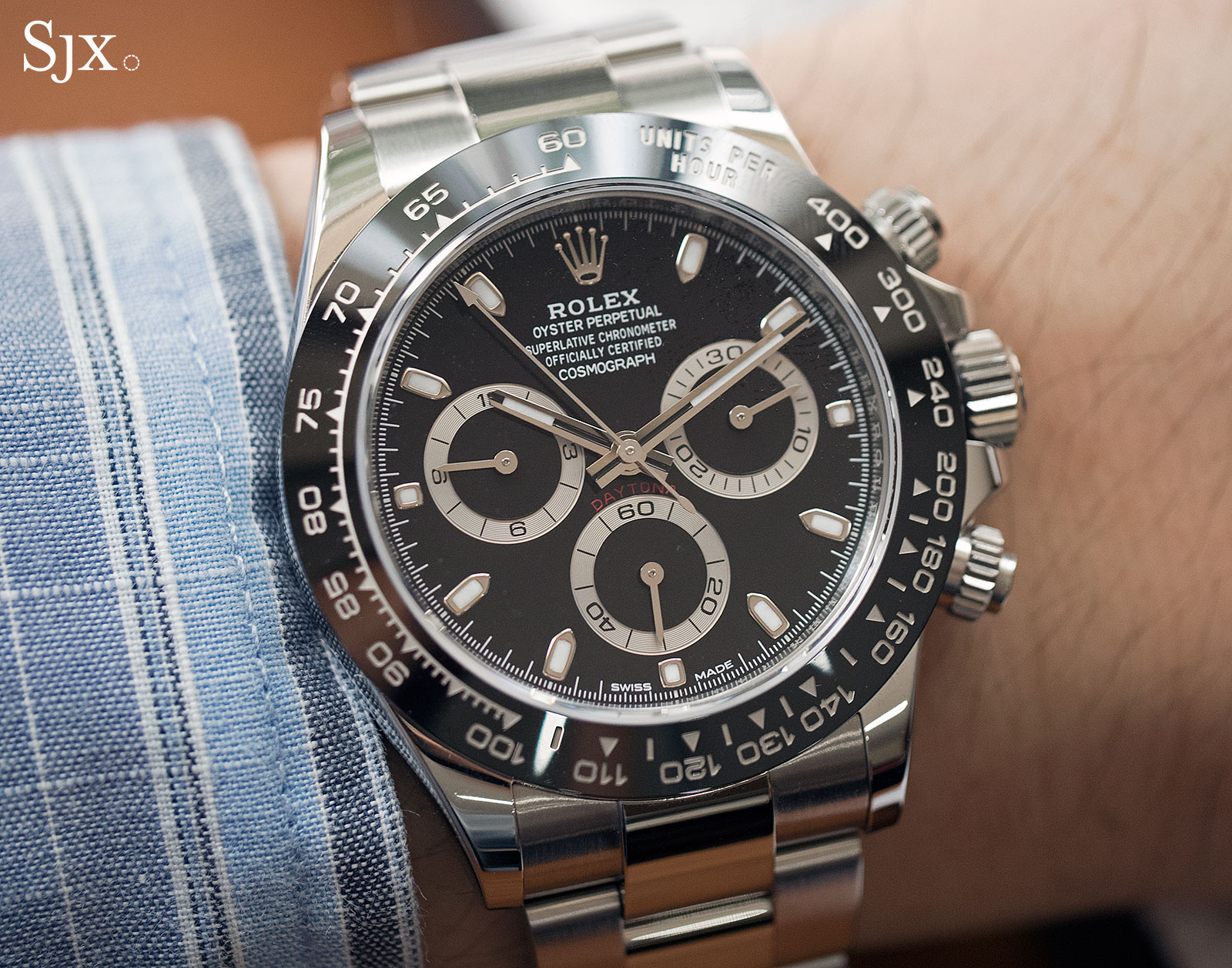 stainless steel daytona black dial