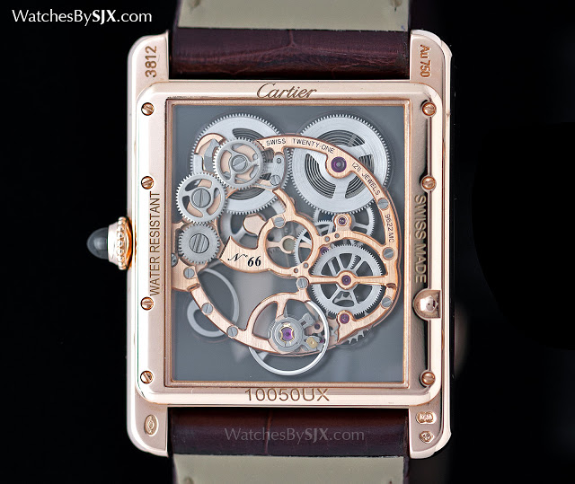 Up Close with the Tank Louis Cartier Sapphire Skeleton in Pink