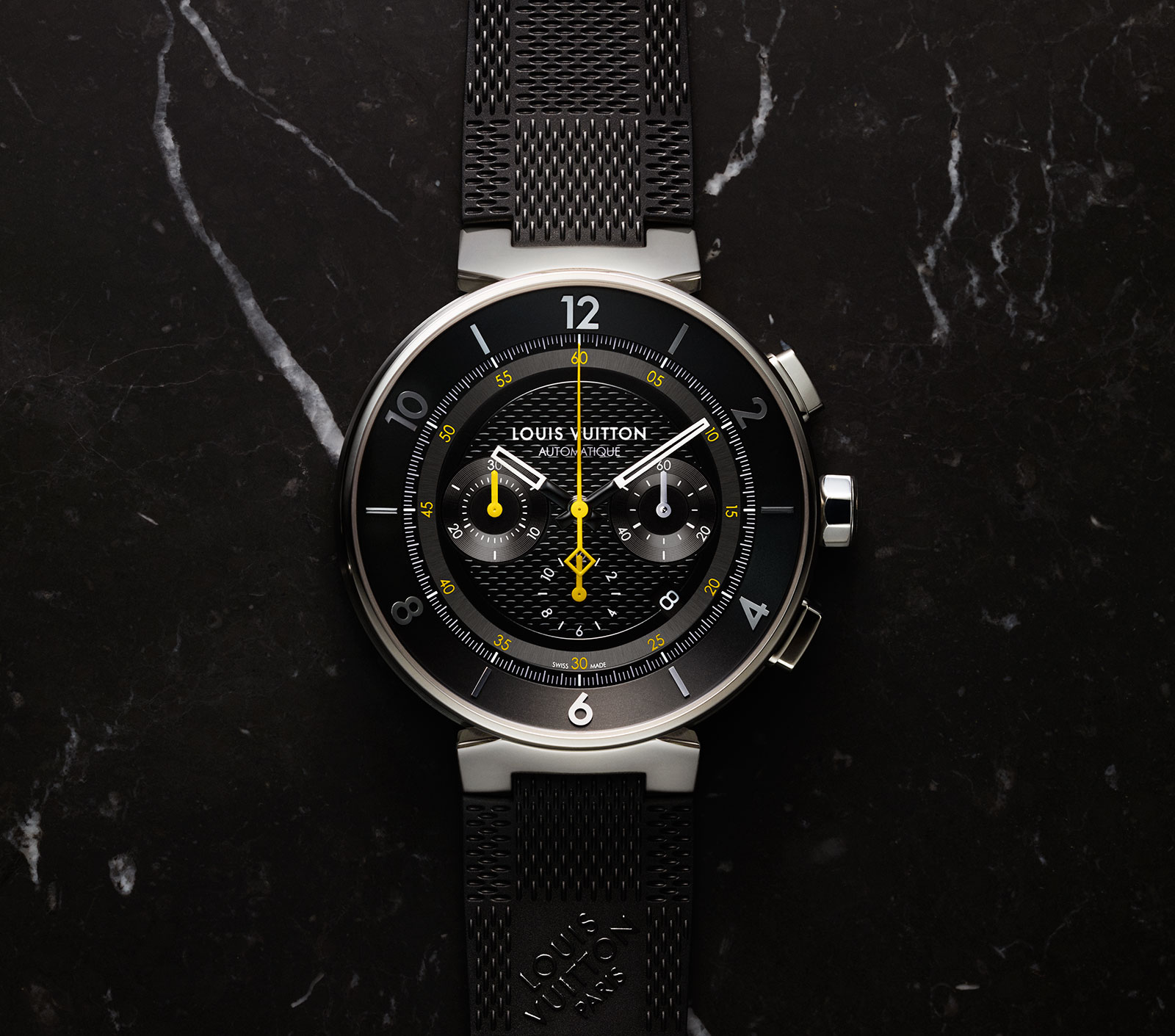 Tambour Moon GMT black, steel and pink gold watch