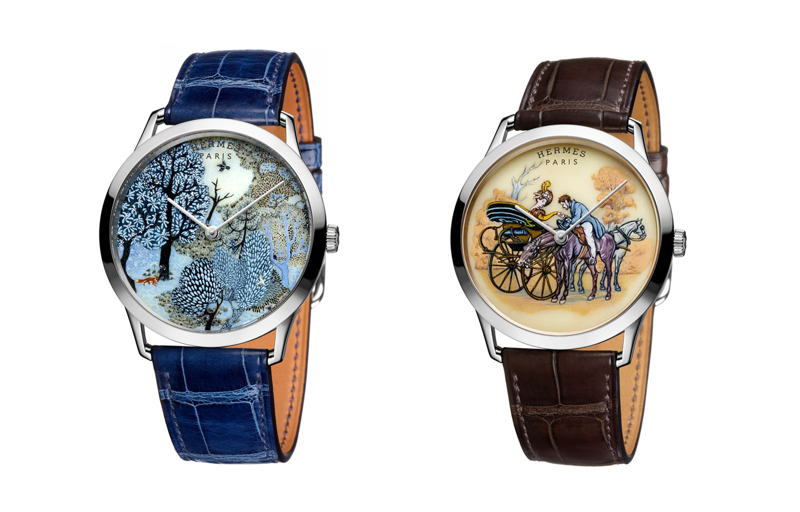 Hermès unveils hand-painted porcelain dial in arceau harnais français watch