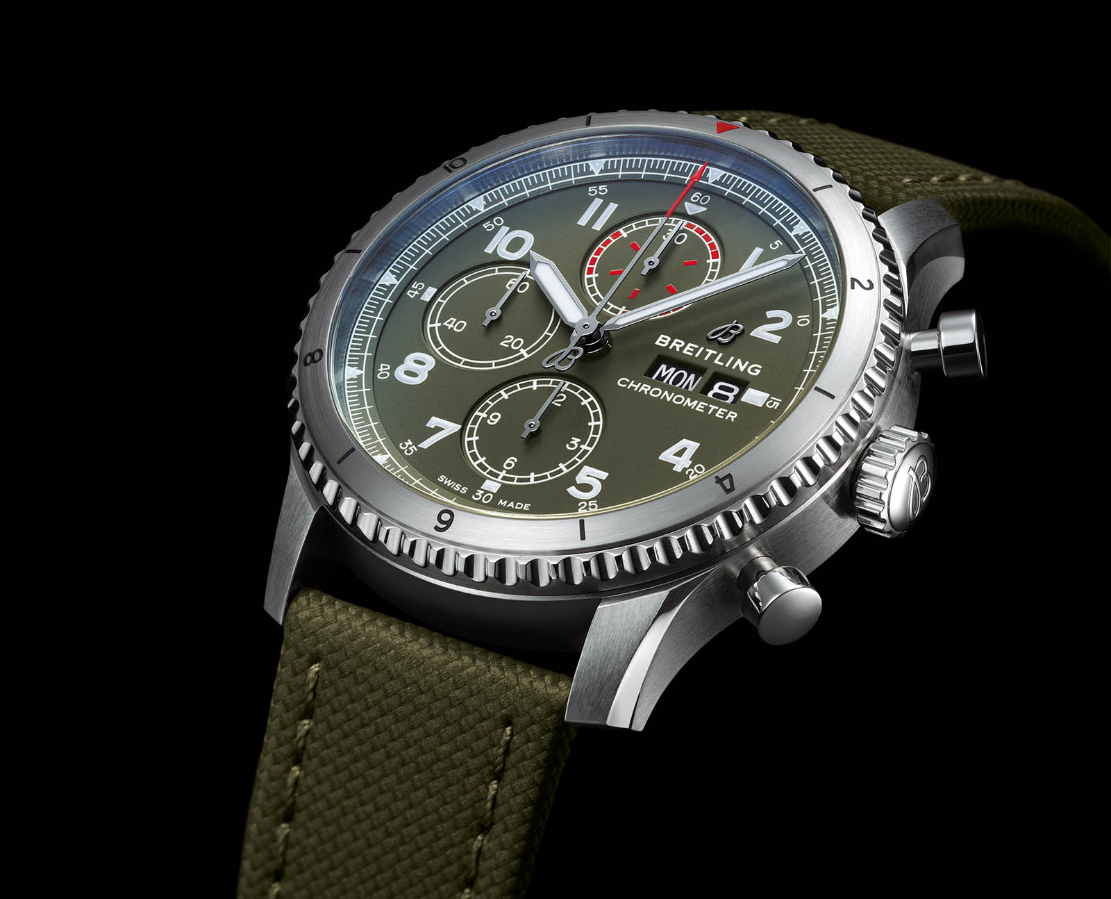 Aviator 8 Chronograph 43 Curtiss Warhawk with military green dial and strap