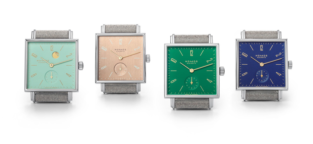 Pre Basel 2014 Introducing the Nomos Tetra Berlin set four square watches in striking colours SJX Watches