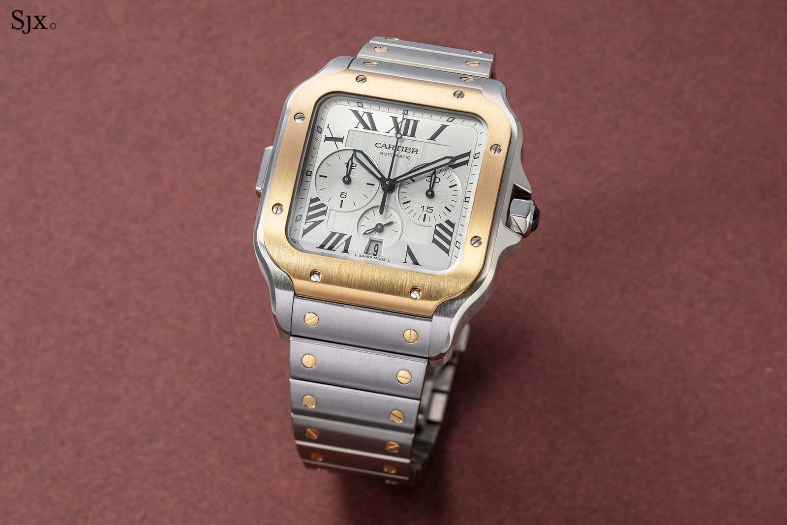 cartier santos 100 xl rose gold with rubber strap watch