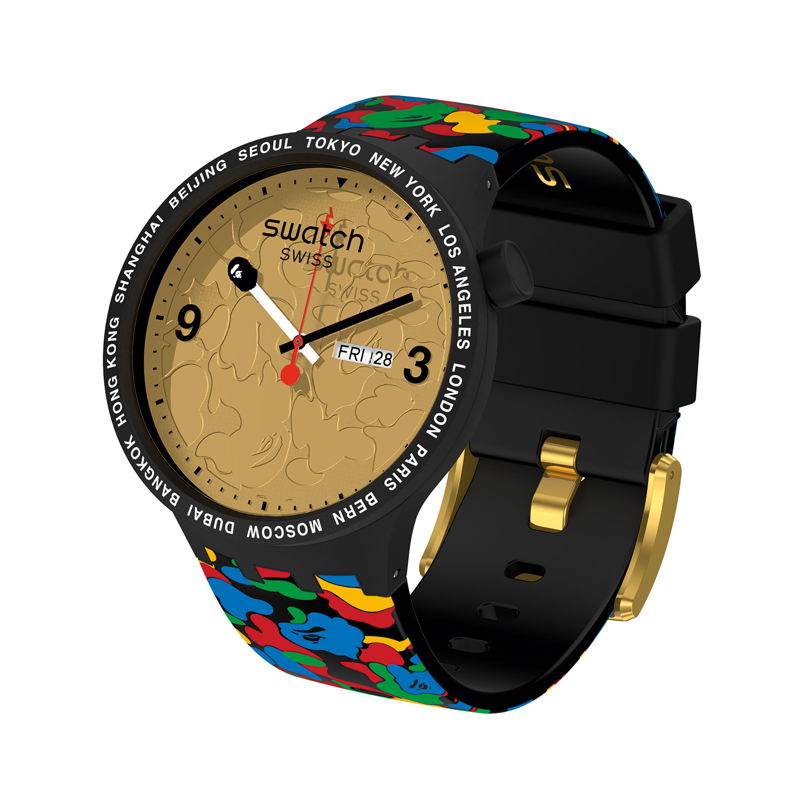 Color camo x swatch watch