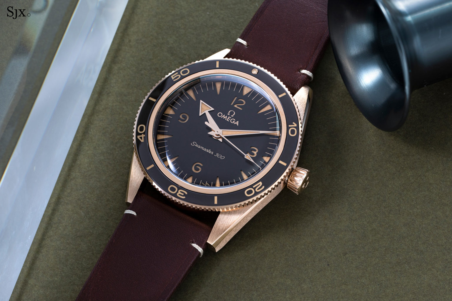 Up Close Omega Seamaster 300 Bronze Gold SJX Watches