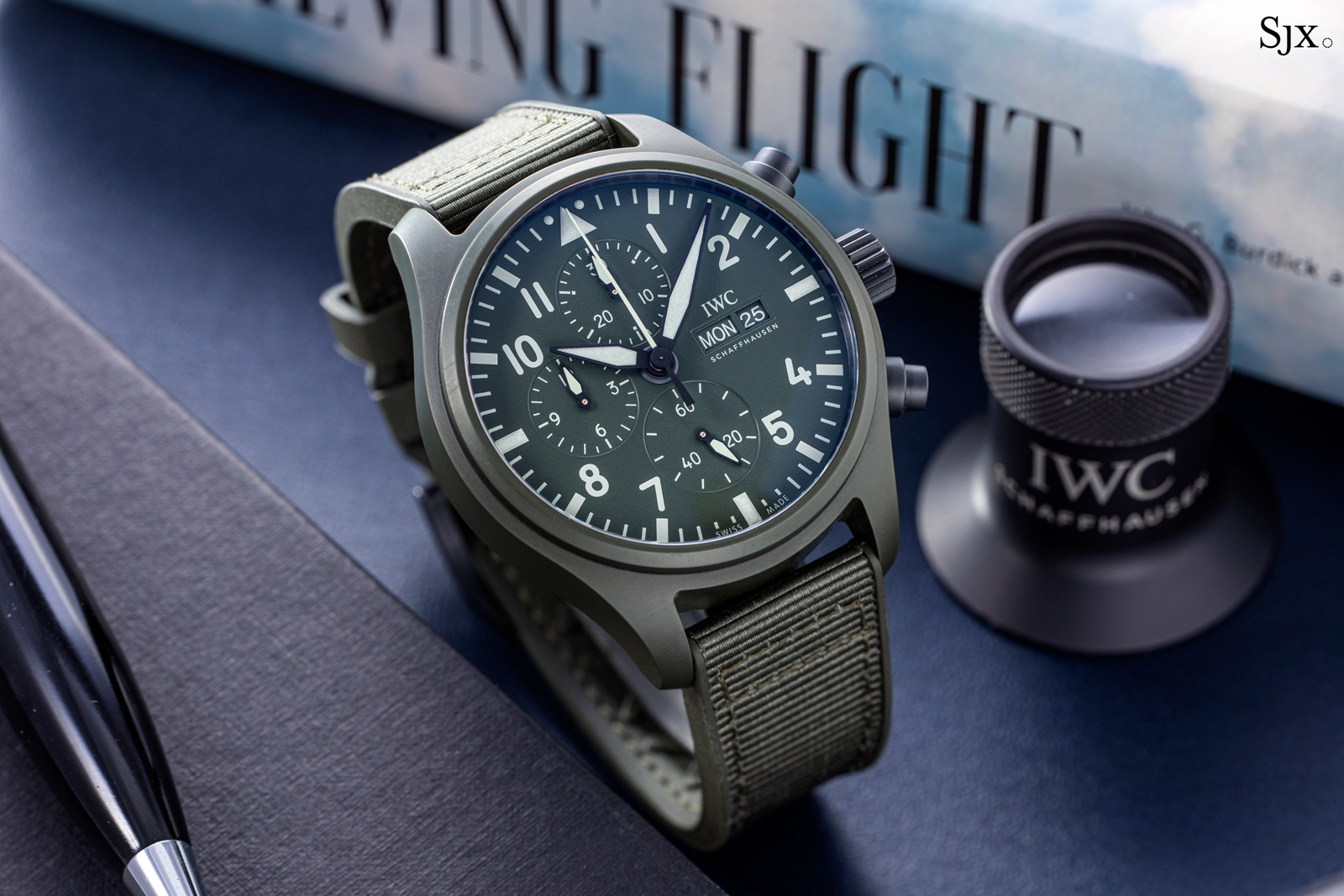 Up Close IWC Pilot s Chronograph Top Gun in Green and White